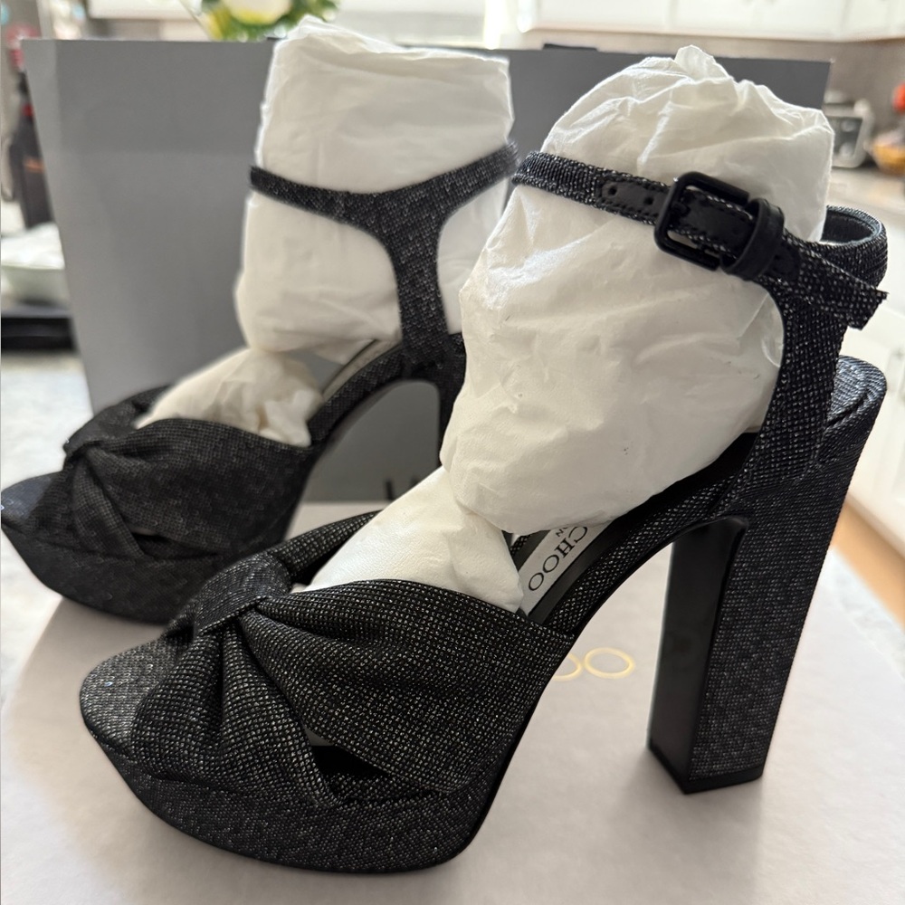Jimmy Choo Black Glitter Heels